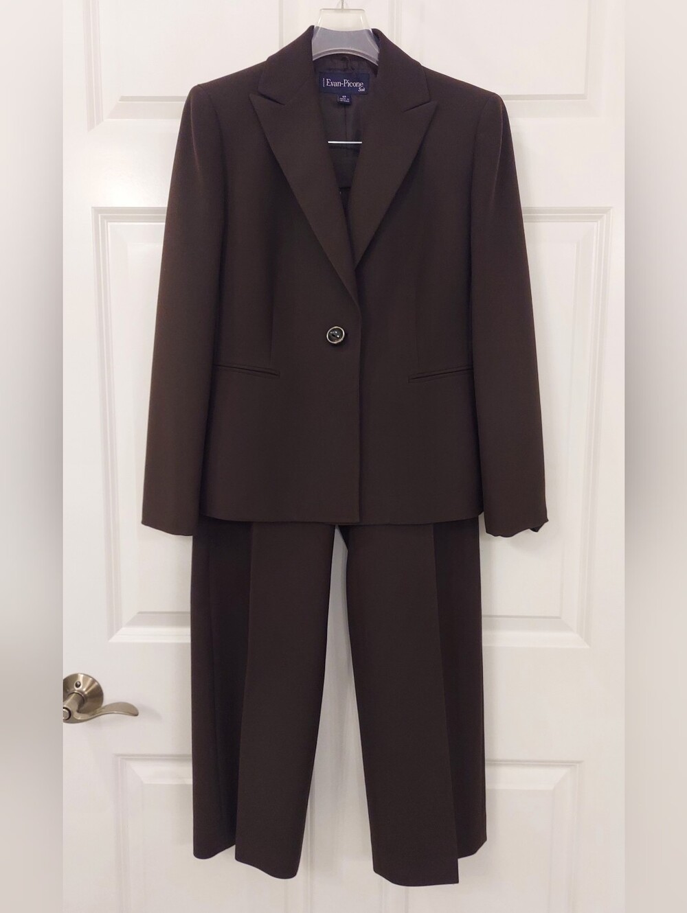 EVAN PICONE | 4P Dark Brown 2PC Pantsuit. Single Button Jacket. Fully Lined.